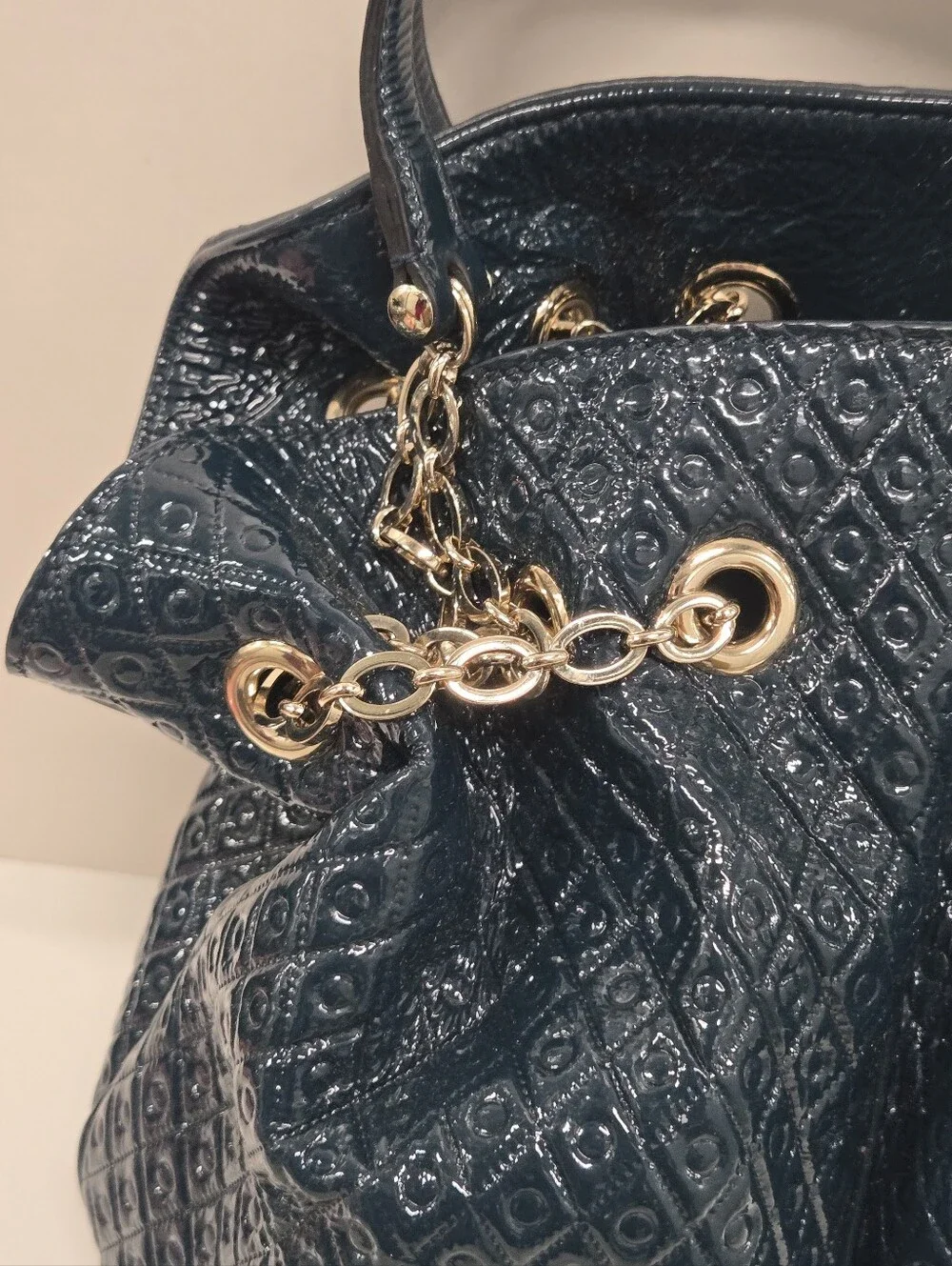 TOD'S  Quilted‎ Patent Leather Chain Tote shoulder bag